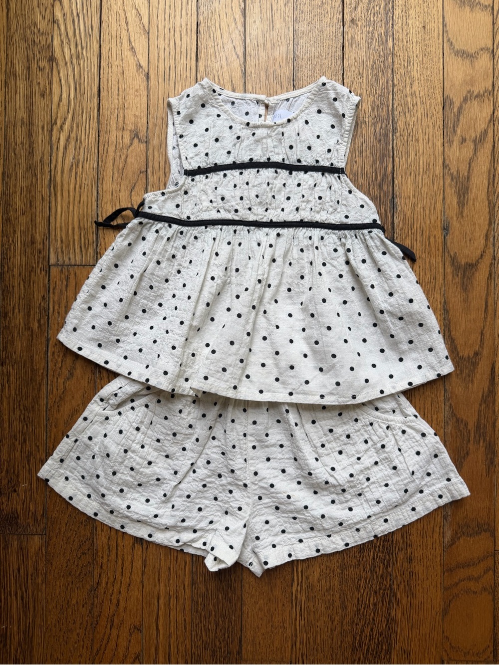 Zara Ivory Polka Dot Two-Piece Tank & Shorts Set size 5